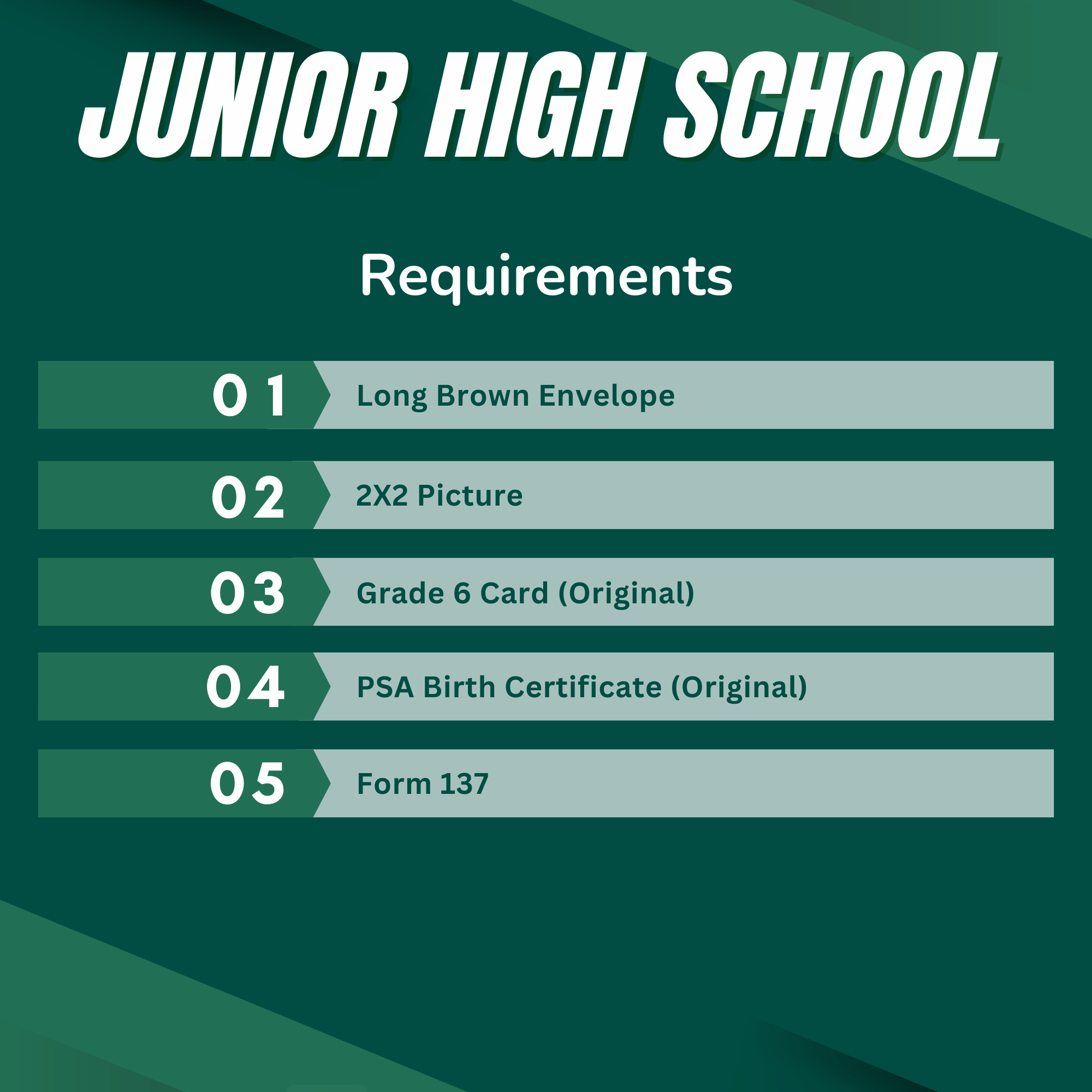 Junior High School Requirements